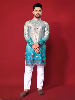 BEDENISH Men Dyed/Ombre Straight Kurta(Light Blue)