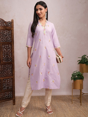 Vishudh Women Solid Straight Kurta(Purple)