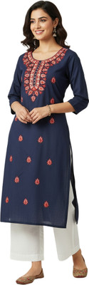 Badry Fashion Women Embroidered A-line Kurta(Dark Green)