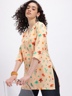 Anouk Rustic Women Printed Straight Kurta(Orange)