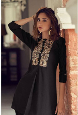 MUHANA Casual Embroidered Women Black Top