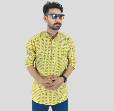 LADSLOOM Men Printed Straight Kurta(Yellow)