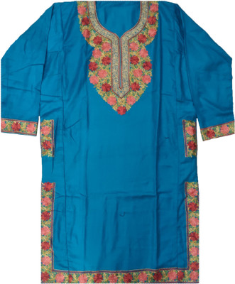 Kashmiri Women Embroidered Straight Kurta(Blue)
