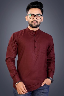 S.K. CASUAL Men Solid Straight Kurta(Maroon)