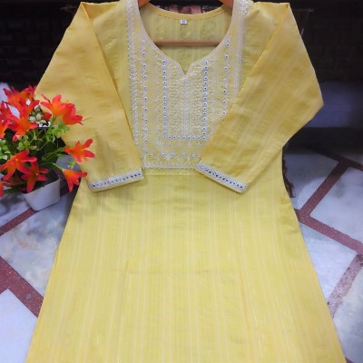 Fashion Mania Women Embroidered Straight Kurta(Yellow)