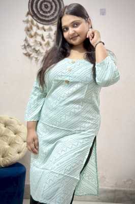 fashoraa Women Printed Straight Kurta(Light Blue)