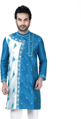 FLOWNIC Men Embroidered A-line Kurta(Light Blue)