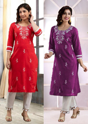 SISTO Women Chikan Embroidery A-line Kurta(Multicolor)