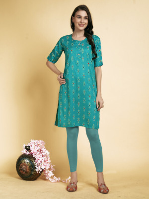 jmm Women Printed Straight Kurta(Blue)