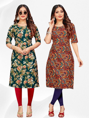 HouseOfCommon Women Printed Straight Kurta(Green, Brown)