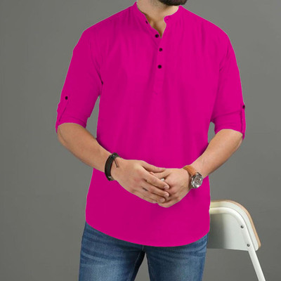 Navkanj Men Solid A-line Kurta(Pink)