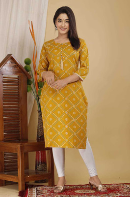 LABULY Women Printed Straight Kurta(Yellow)