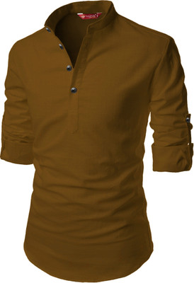 Yugnik Men Solid A-line Kurta(Gold)