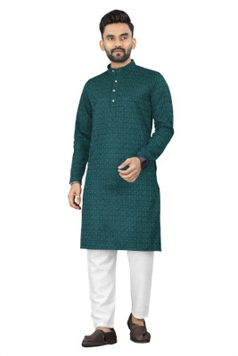 click n buy Men Self Design A-line Kurta(Green)