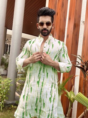 DIAMOND CLUSTER Men Printed Straight Kurta(Light Green)