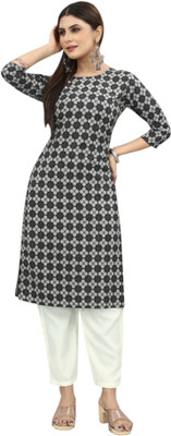 MARIDI FASHION Women Printed Straight Kurta(Black)