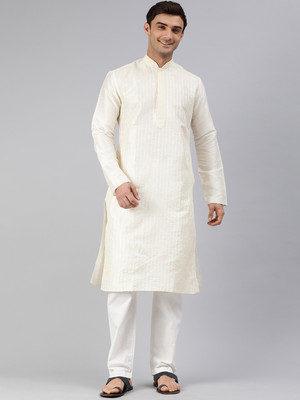 Manthan Men Embroidered Straight Kurta(White)