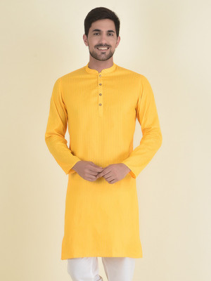 DEYANN Men Woven Design Straight Kurta(Yellow)