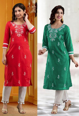 SISTO Women Chikan Embroidery A-line Kurta(Multicolor)