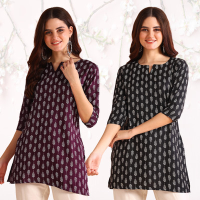 DSK STUDIO Women Floral Print Straight Kurta(Purple, Black)