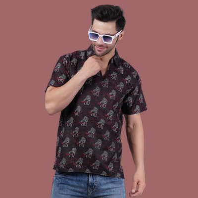 AXOLOTL Men Printed A-line Kurta(Black)