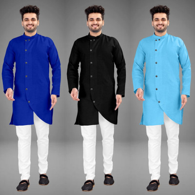 DIAMOND CLUSTER Men Self Design Trail Cut Kurta(Multicolor)