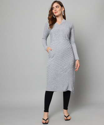 BUDAPEST Women Self Design Straight Kurta(Grey)