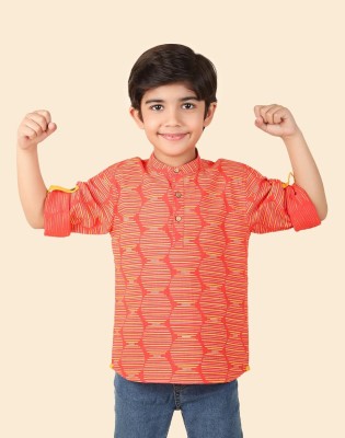 Fabindia Boys Woven Design Straight Kurta(Red)