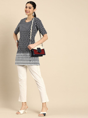 ANOUK Women Floral Print Straight Kurta(Blue)