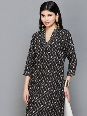 Melange by Lifestyle Women Printed A-line Kurta(Black, White, Yellow)