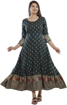 VENUSY Women Printed Anarkali Kurta(Green)