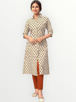 ABHI FAB Women Printed Straight Kurta(Beige)