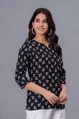 ESTROX Women Floral Print A-line Kurta(Black)