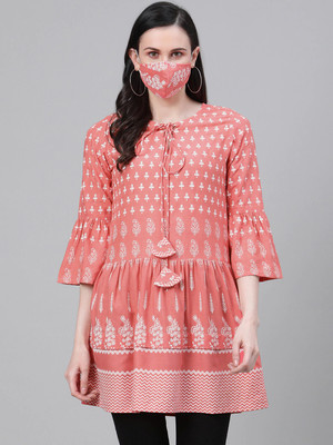 IKRASS Women Printed A-line Kurta(Orange)