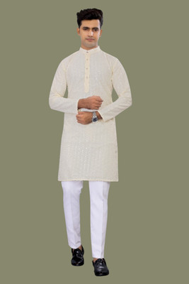 KEETONS Men Solid Straight Kurta(Beige)