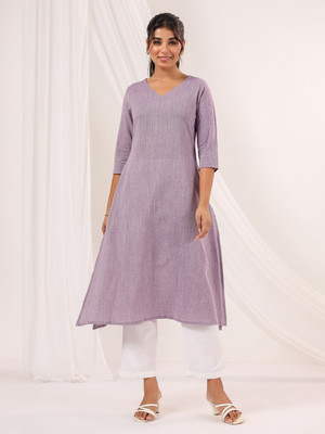 Janasya Women Solid Straight Kurta(Purple)