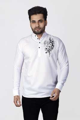 Kavyangle Creation Men Printed, Solid Straight Kurta(White)