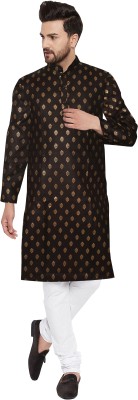 VILLAIN Men Printed Straight Kurta(Black)