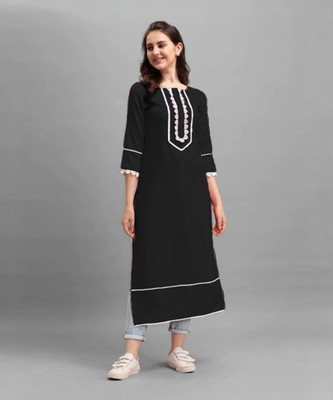 GUPTA TRANDZ Women Patchwork A-line Kurta(Black)