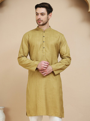 Anouk Rustic Men Woven Design Straight Kurta(Beige)