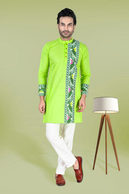 RIKTA Men Self Design Straight Kurta(Light Green)