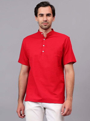 FireFish Men Solid Straight Kurta(Red)