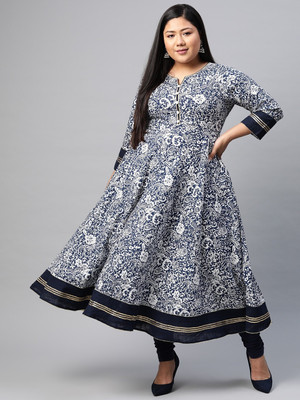 Yash Gallery Women Printed Anarkali Kurta(Blue)