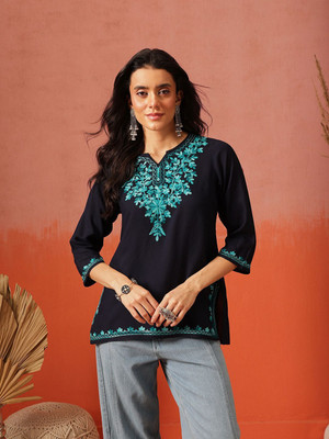 Fembliss Women Embroidered Straight Kurta(Dark Blue)