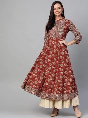 Yash Gallery Women Floral Print Anarkali Kurta(Maroon)