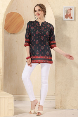 Divastri Women Printed Straight Kurta(Black)