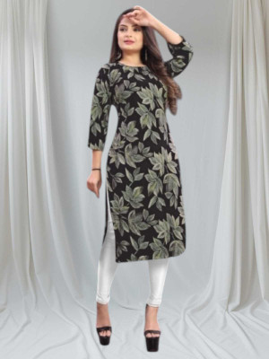 rajni rayon Women Printed Straight Kurta(Black)