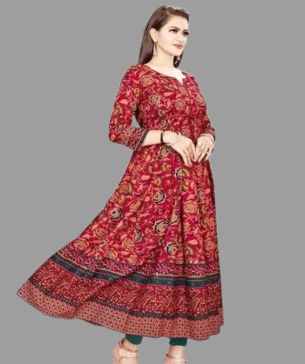 Stampholic Women Solid Anarkali Kurta(Red)