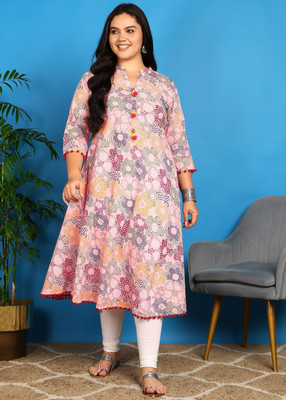 Yash Gallery Women Printed Anarkali Kurta(Pink)