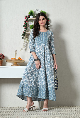 jayleen Women Printed Anarkali Kurta(Light Blue)